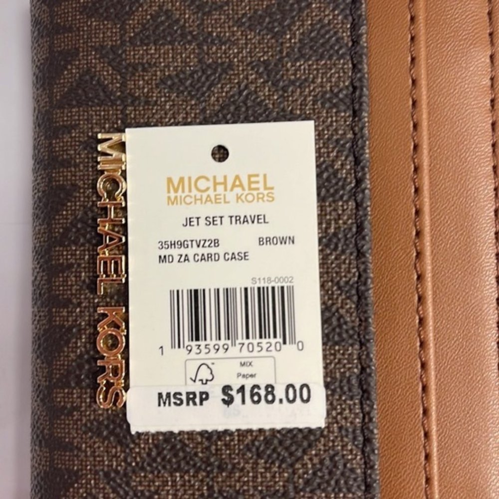 Michael Kors Jet Set Travel Medium Zip Around Card Case Brown - Picture 4 of 16